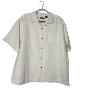 Cubavera Button Down Shirt XXL White Short Sleeve Tonal Grid Relaxed
